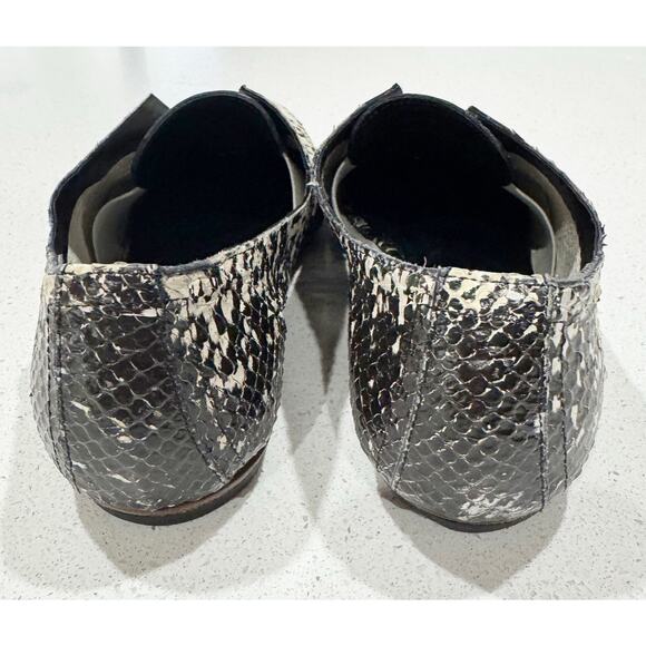 Vero Cuoio Leather Snake Textured Loafer shoes women 6.5 Italy Black White - Picture 4 of 9